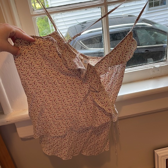 Gap Body Rosebud Print Flutter Wrap Top 100% Silk - Picture 4 of 4